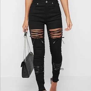 Maniere de voir lace up cutout high waisted jeans